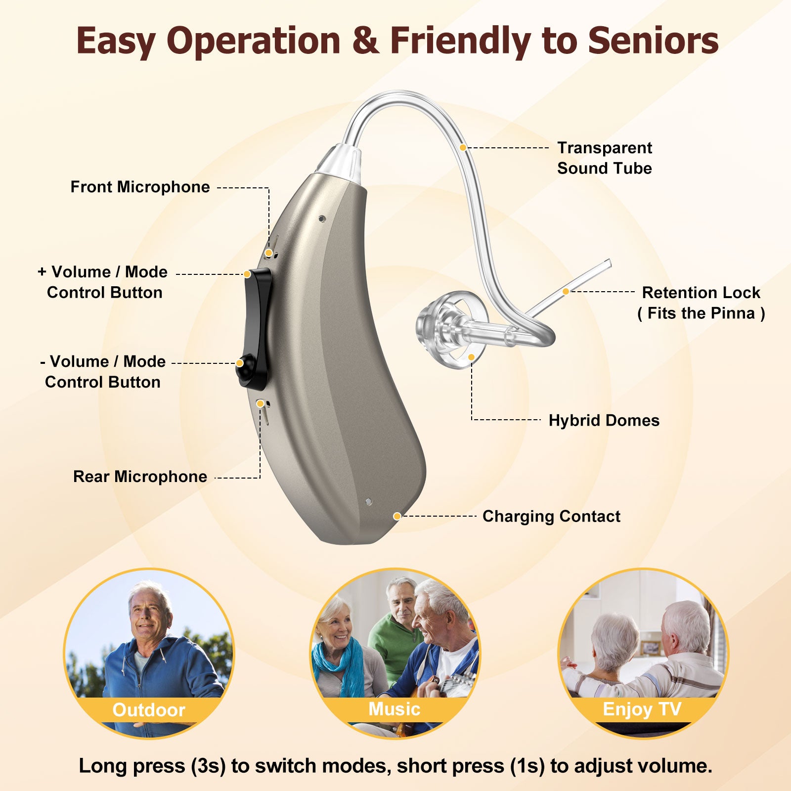 Earrck Rechargeable BTE Hearing Aids for Seniors - Severe Loss