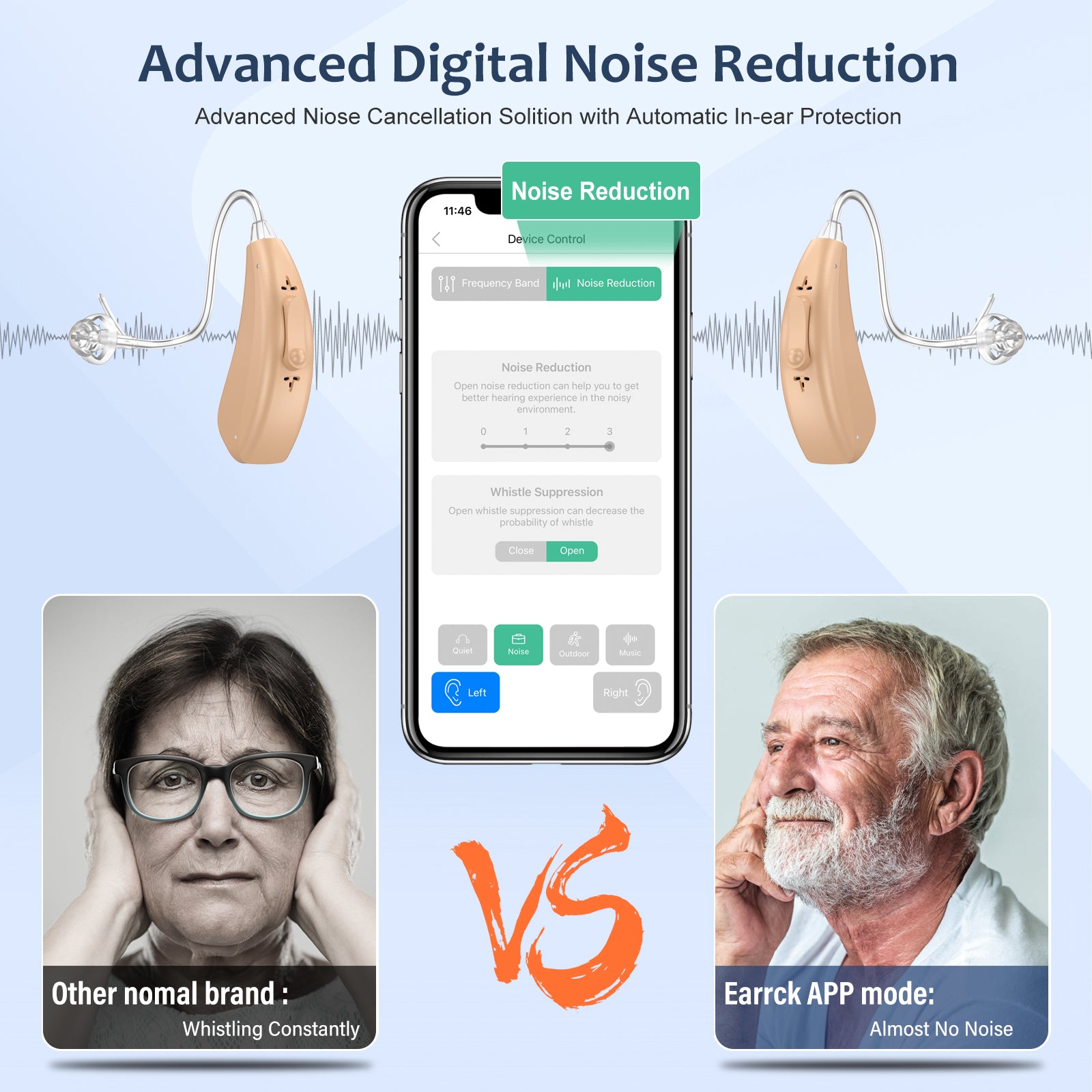 Earrck Rechargeable Bluetooth Hearing Aids with App Control