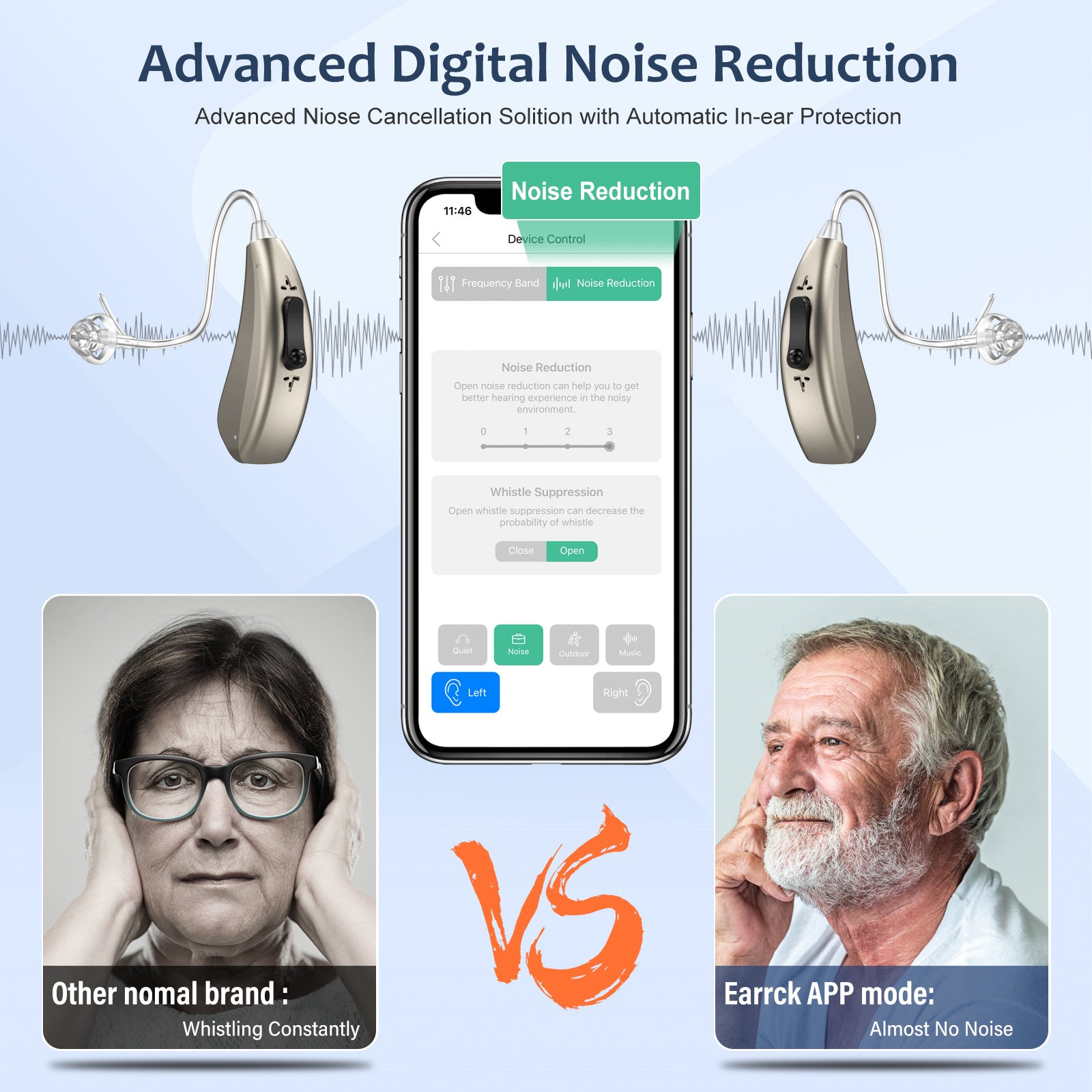 Earrck Rechargeable Bluetooth Hearing Aids with App Control
