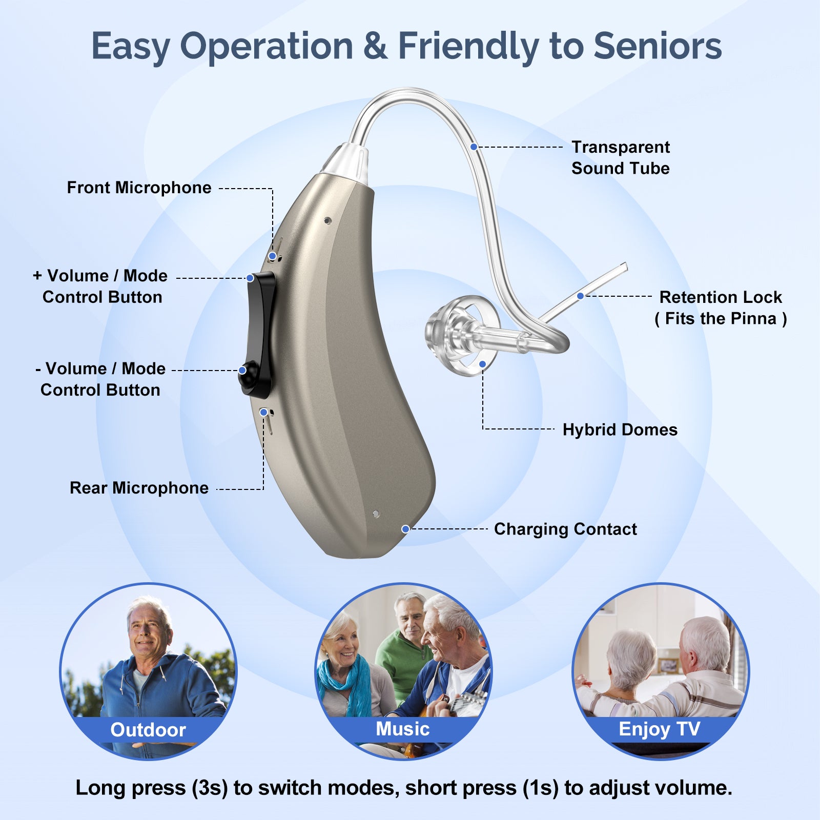 Earrck Rechargeable Bluetooth Hearing Aids with App Control